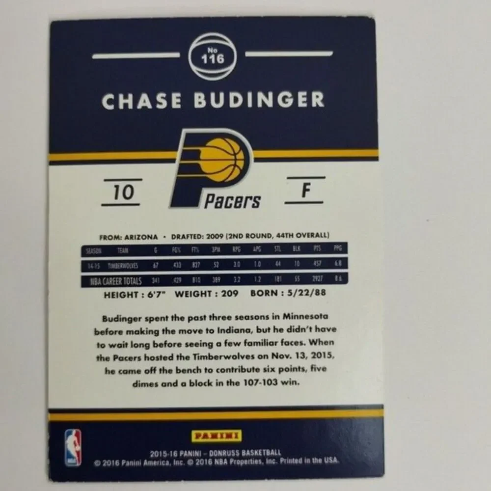 Indiana Pacers 2015-16 Donruss #116 Chase Budinger 2015-16 Donruss #116